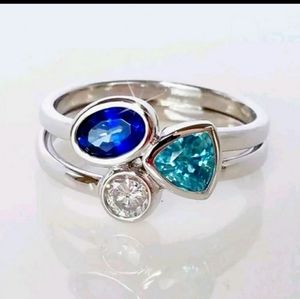 Aquamarine White Topaz S925 Silver "Love & Heart" Ring